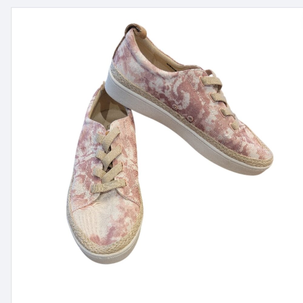 Spenco Women's Malibu Lace Sneaker in Blush Pink Marbled Print Canvas w Jute